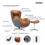NOUHAUS Heated Classic Massage Chair Full Body and Spot Massaging Recliner with Ottoman, Bluetooth Speaker, in-Chair Charger. Portable Shiatsu Body Massager Chair (Caramel, Leather) Nouhaus