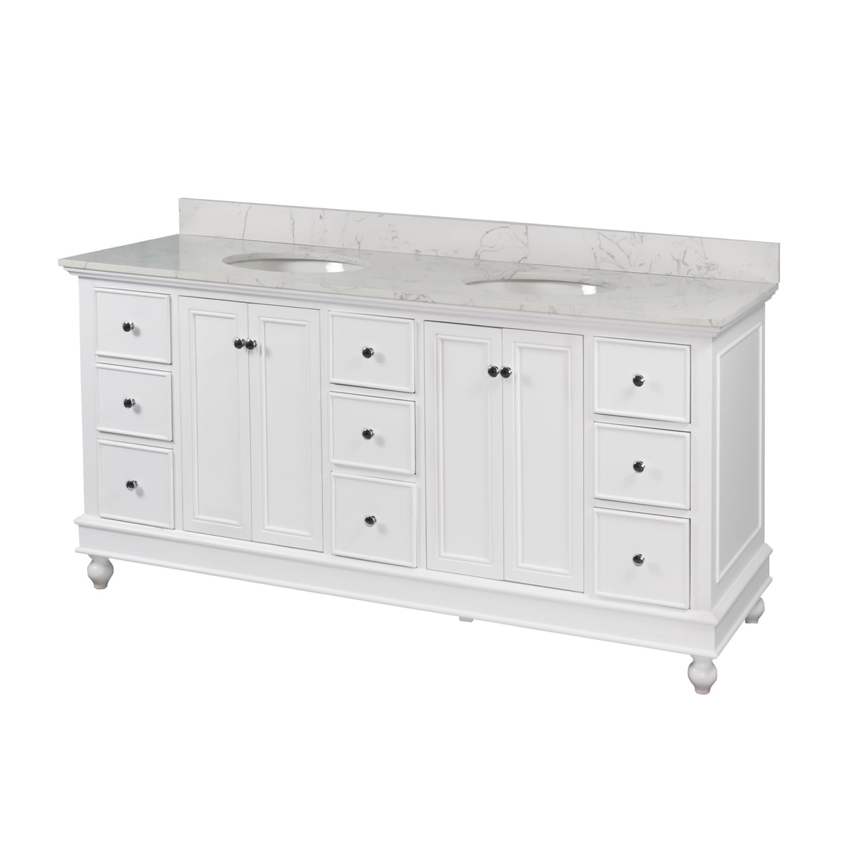 Kitchen Bath Collection Bella 72-inch Double Bathroom Vanity (Engineered Marble/White): Includes White Cabinet with Engineered Marble Countertop and White Ceramic Sinks Kitchen Bath Collection