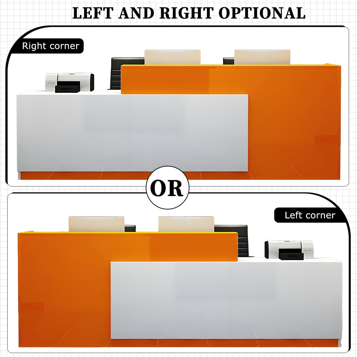 L-Shaped Reception Desk with Counter, Lockable Drawers & Storage, Modern Front Desk Reception Counter 47–118 Inch, Office Salon Checkout Receptionist Desk Wood + White Right 78.7 x 23.6 x 39.4 in Tazyee