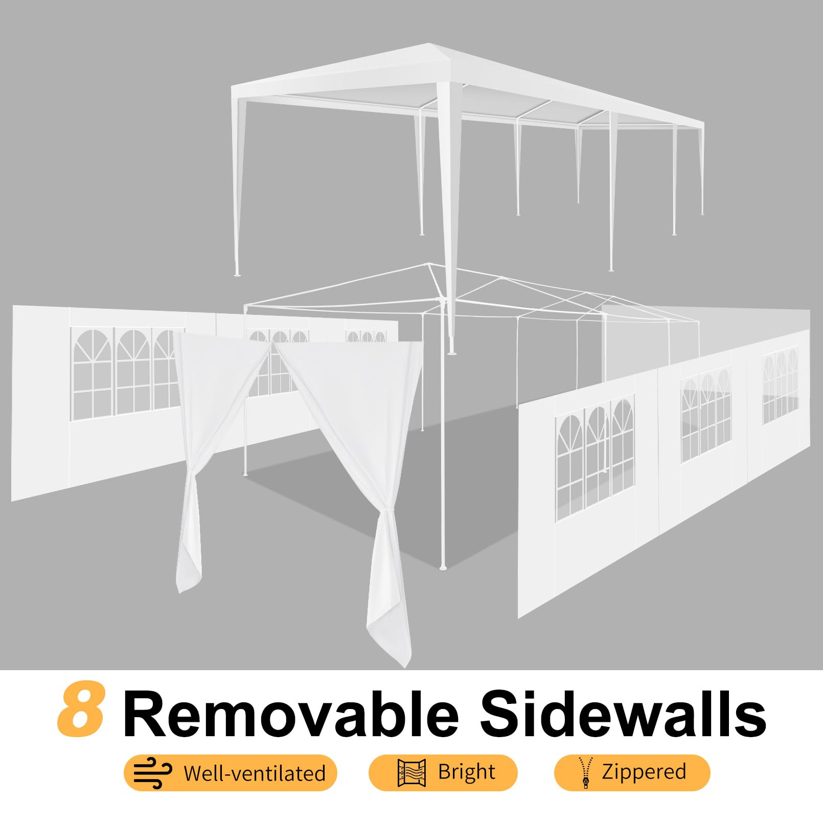 HOTEEL Party Tent 10x30, Tents for Parties with 8 Removable Sidewalls, Waterproof Patio Gazebo, Outdoor Tent for Weddings and Events - WoodArtSupply