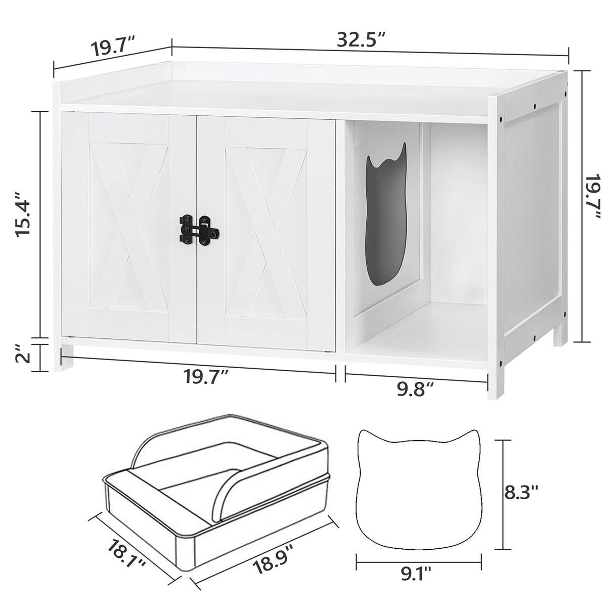MAHANCRIS Cat Litter Box Enclosure, Hidden Litter Box Furniture with Divider, Wooden Cat Washroom Storage Cabinet Bench, Indoor Cat House as Table Nightstand, for Living Room, Bedroom, White CWWT2501 MAHANCRIS