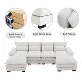 Merax 110" Modular Sectional Couches with Waist Pillows, 6-seat Upholstered Sleeper Sofa Bed Chaise Lounge for Living Room Furniture, White Merax