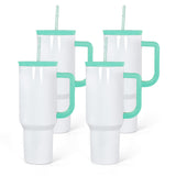 FECBK 40oz Sublimation Tumbler with Handle and Straw, Leak-Proof Insulated Tumblers Bulk Keeps Cold for 34 Hours, Stainless Steel Double Wall Vacuum Insulated Sublimation Blank, Mint, 4 Pack FECBK
