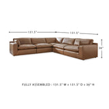 Signature Design by Ashley Emilia Modern Modular Leather Match 5-Piece Sectional with Loose Back Cushions and 2 Bolster Pillows, Light Brown Signature Design by Ashley