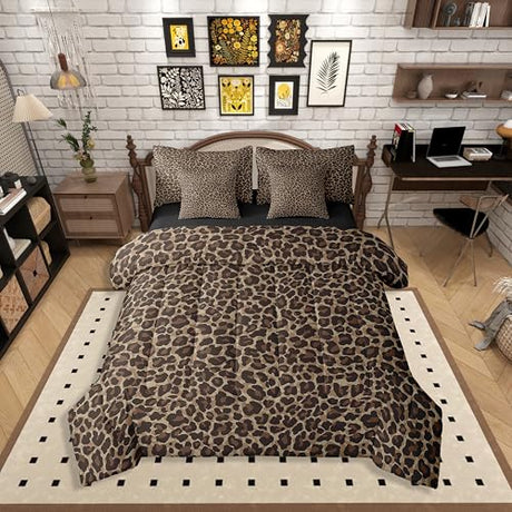 Erosebridal Leopard Print 7 Pieces Comforter Set Twin Size,Cheetah Printed Bedding Set for Women,Brown Camo Print Bed Set Includes Comforter, Sheet Set, Pillowcases & Pillow Covers for All Season Erosebridal