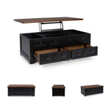 Signature Design by Ashley Wildenauer Lift Top Cocktail Table, Satin Finish Base, 2 Drawers, 2 Storage Bins, Hardwood Solids, 52" W x 28" D x 19" H, Light Brown & Black Signature Design by Ashley