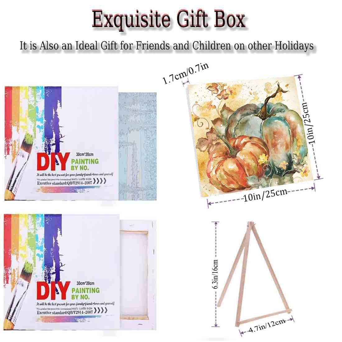 Fall Pumpkin Paint by Numbers Kit for Adults with Framed,Thanksgiving Paint by Number with Wooden Easel DIY Adult Paint by Number Kits Acrylic Oil Painting for Wall Decor 10x10inch Kaixine