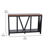 BizChair Farmhouse 2-Tier Console Table - Black Finish Engineered Wood Frame - Walnut Finish Tabletop - for Entryway or Living Room BizChair