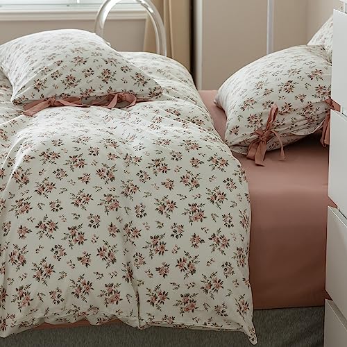 VM VOUGEMARKET Floral Comforter Set Twin,Pink Flower Bedding Set Nature Botanical Style,1 Soft Comforter and 2 Pillow Shams for Girls Women(3pcs,Twin XL) VM VOUGEMARKET