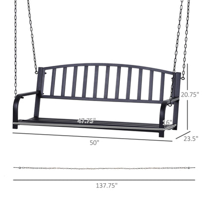 Outsunny 2 Person Front Porch Swing Patio Swing Bench, Outdoor Steel Swing Chair with Sturdy Chains, for Backyard, Deck, 528 lb Weight Capacity, Black - WoodArtSupply