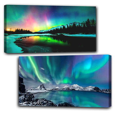 2 Pack Diamond Painting Kits，Large 5D DIY Aurora Diamond Painting Kits for Adults，DIY Full Drill Crystal Rhinestone Arts and Crafts，Lake Gem Art Painting with Diamond for Home Wall Decor (28X16inch)