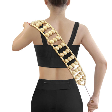 Deston Wood Back Massager Roller Rope, Manual Massage Strap for Back, Neck, Shoulders, Legs, Waist Pain Relief, Wooden Therapy Lymphatic Anti Cellulite Muscle Recovery Massage Tool Deston