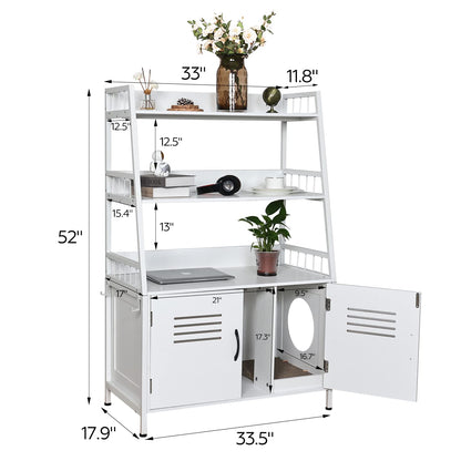 PANTAZO Hidden Cat Litter Box Enclosure Furniture with Shelf Storage and 2 Doors, Wooden Cat Cabinet Sturdy Cat Washroom with Scratch Pad White - WoodArtSupply