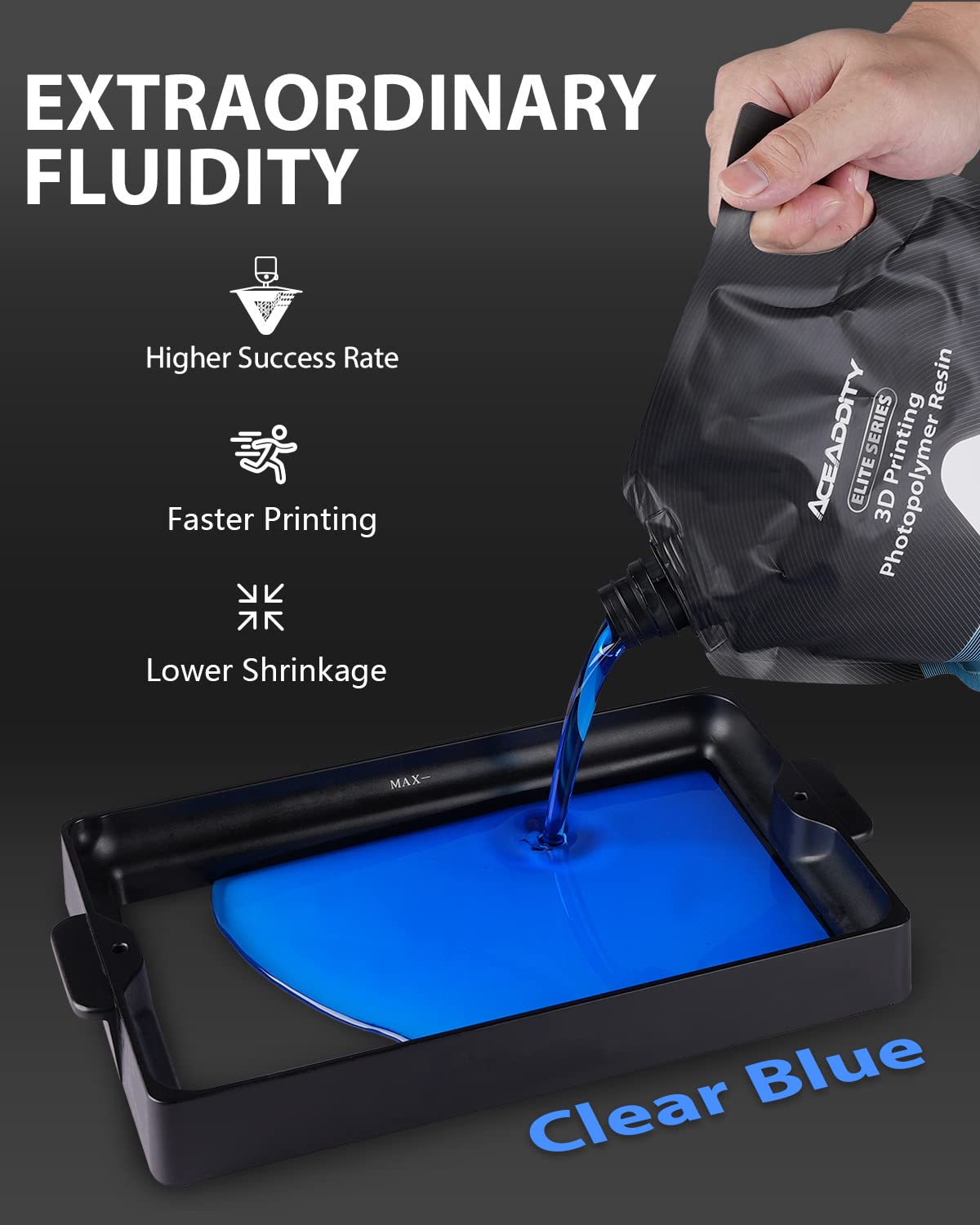 Aceaddity Elite Series 3D Printer Resin 405nm Photopolymer Resin LCD/DLP UV-Curing High Precision 3D Printing Liquid Compatible with 8k 3D Printer (Clear Blue, 1200g) Aceaddity