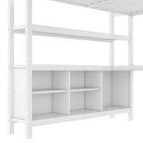 Queen Loft Bed with Wardrobe Metal Loft Bed with Desk and Storage Shelves Space-Saving Heavy Duty Loft Bed for Kids, Teens, Adults, No Spring Box Needed, White Bellemave