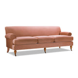 Alana Lawson Three-Cushion Tightback Sofa - Peach Orange Velvet - Luxurious Medium-Firm Feel SNug Family Couch WoodArtSupply