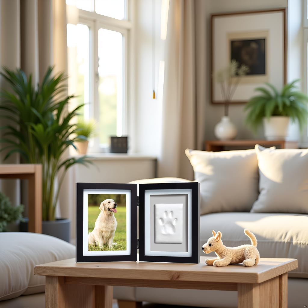 Pearhead Pet Paw Print Photo Frame With Clay Imprint Kit - Wooden Pet Paw Print Frame, DIY Memorial Keepsake for Cats and Dogs, No Mess Clay for Perfect Pawprints, Ideal Home Decor and Gift, Black Pearhead