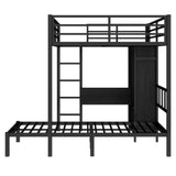 Bellemave Full XL Over Twin Bunk Beds with Folding Desk, Wardrobe and Shoe Rack, Heavy Duty Metal Bunk Bed with RGB LED Light, Ladder and Full-Length Guardrail, Black Bellemave