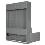 P PURLOVE Queen Wood Murphy Bed with Sofa, Wall Bed Without Slats, No Box Spring Needed (Gray) P PURLOVE