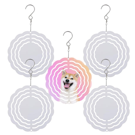 5pcs 4 Inch Sublimation Wind Spinner, Sublimation Blanks Spinners 3D Wind Spinners Aluminum Wind Spinners Hanging for Indoor Outdoor Garden Lawn Yard Decoration BOXOB