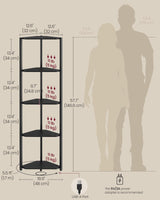 VASAGLE Corner Shelf Stand with LED Lights, 5-Tier Corner Bookshelf, Storage Shelf with Steel Frame, 9.8 x 18.9 x 57.7 Inches, for Living Room, Bedroom, Study, Ebony Black ULBC590B01 VASAGLE