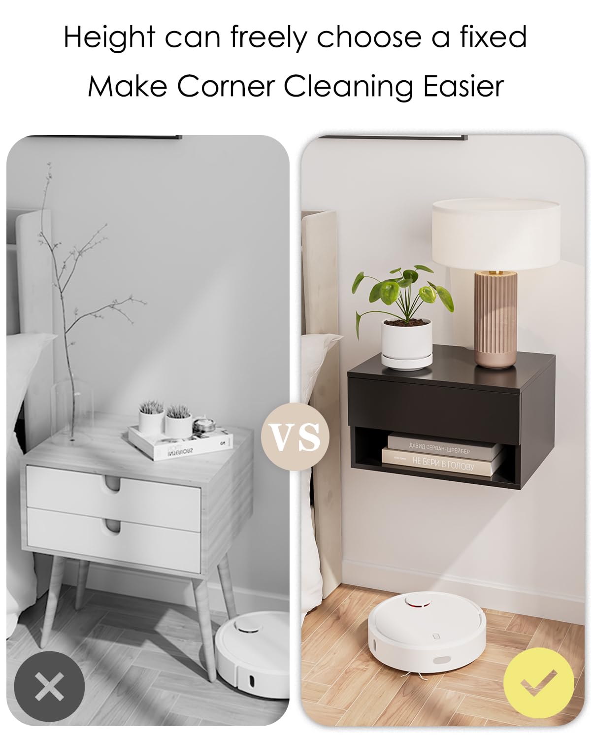 Floating Nightstand, Small Modern Floating Nightstand with Drawer, Floating Shelves for Bedroom, Bathroom (Black) Aienvey