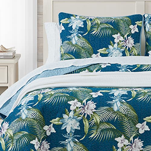 Tommy Bahama - King Quilt Set, Reversible Cotton Bedding with Matching Shams, Medium Weight, Oeko-Tex Certified (Southern Breeze Dark Blue) Tommy Bahama