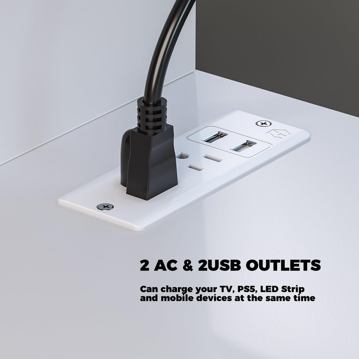 Rolanstar TV Stand with Power Outlets and LED Light, 4 Fabric Drawers Entertainment Center for 32/45/55/65 inch TVs, Media Console with Storage for Living Room or Bedroom, White Rolanstar