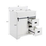 Furrnook Farmhouse Bathroom Vanity with Single Undermount Sink, Sliding Barn Doors, 2 Drawers & Ample Storage | Durable Engineered Stone Countertop | Freestanding Cabinet (30 inch) Furrnook