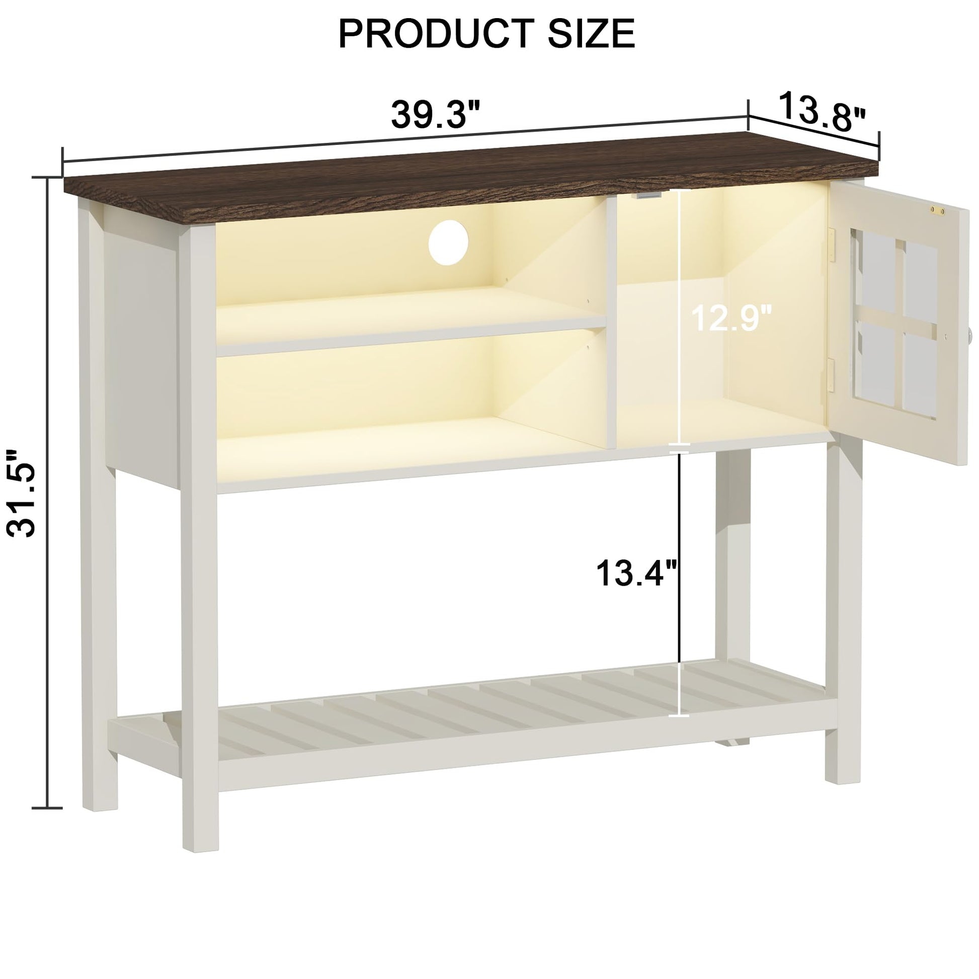 ChooChoo Farmhouse Coffee Bar Cabinet with LED, Buffet Cabinet with Storage, Sideboard Buffet Cabinet with Glass Door, Console Table for Kitchen, Hallway, Entrance, White - WoodArtSupply