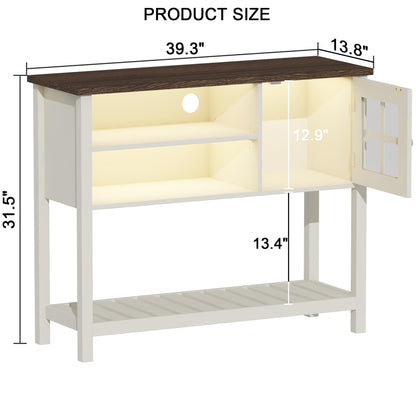 ChooChoo Farmhouse Coffee Bar Cabinet with LED, Buffet Cabinet with Storage, Sideboard Buffet Cabinet with Glass Door, Console Table for Kitchen, Hallway, Entrance, White - WoodArtSupply