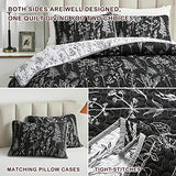 Joyreap 2 Pieces Quilt Set Twin, Black n White Rversible Botanical Design, Smooth Soft Microfiber Quilt, Bedspread Bed Cover for All Season, 1 Quilt and 1 Pillow Sham- 68x86 inches Joyreap