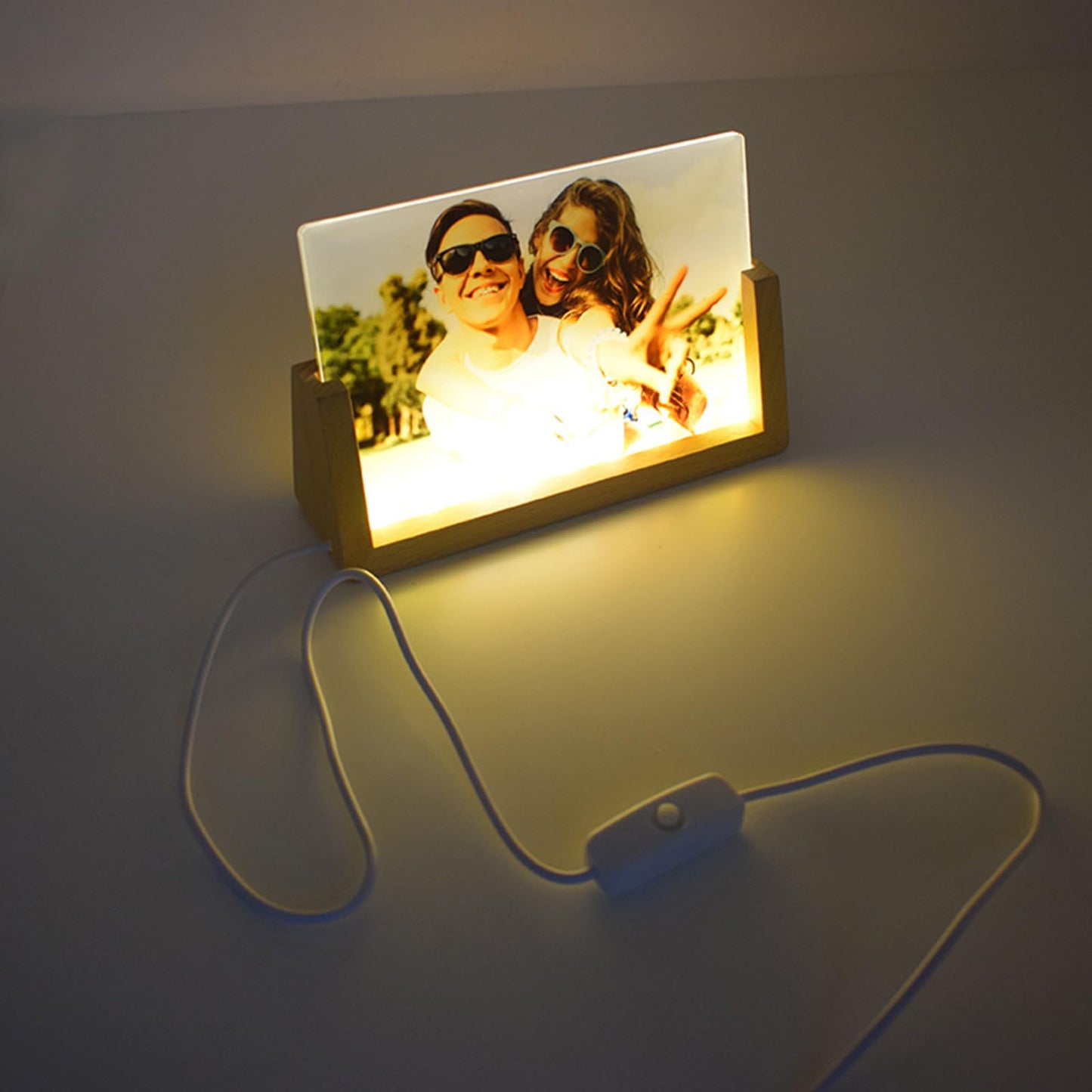 Sublimation Acrylic Photo Frame with LED Light and Wood Stand Picture Frame for Heat Press Machines Printing