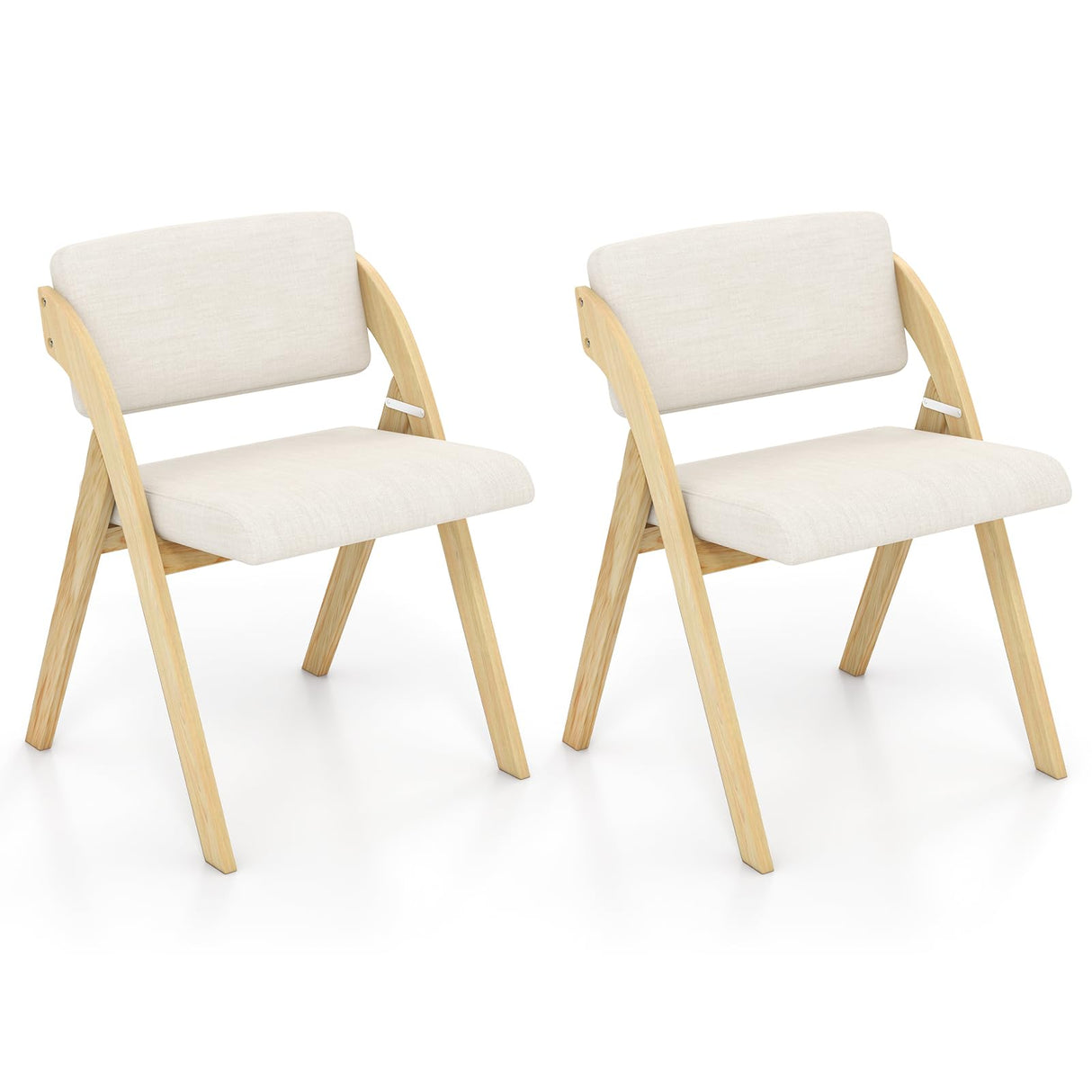 Giantex Folding Dining Chairs Set of 2, Upholstered Wooden Folding Chair 2 Pack, Portable Kitchen Chairs with Padded & Seat Backrest, Accent Chairs for Wedding Picnic Party, No Assembly, Natural Giantex