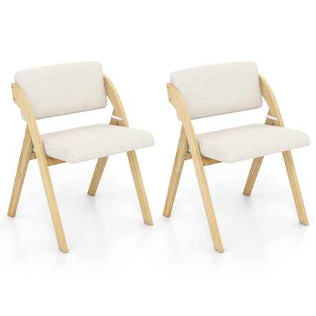 Giantex Folding Dining Chairs Set of 2, Upholstered Wooden Folding Chair 2 Pack, Portable Kitchen Chairs with Padded & Seat Backrest, Accent Chairs for Wedding Picnic Party, No Assembly, Natural Giantex