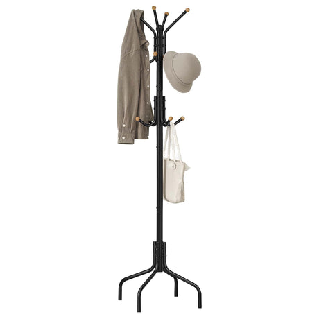 SONGMICS Coat Rack Freestanding, Metal Coat Rack Stand with 12 Hooks and 4 Legs, Coat Tree, Holds Clothes, Hats, and Bags, for Entryway, Living Room, Bedroom, Classic Black URCR031B01 SONGMICS