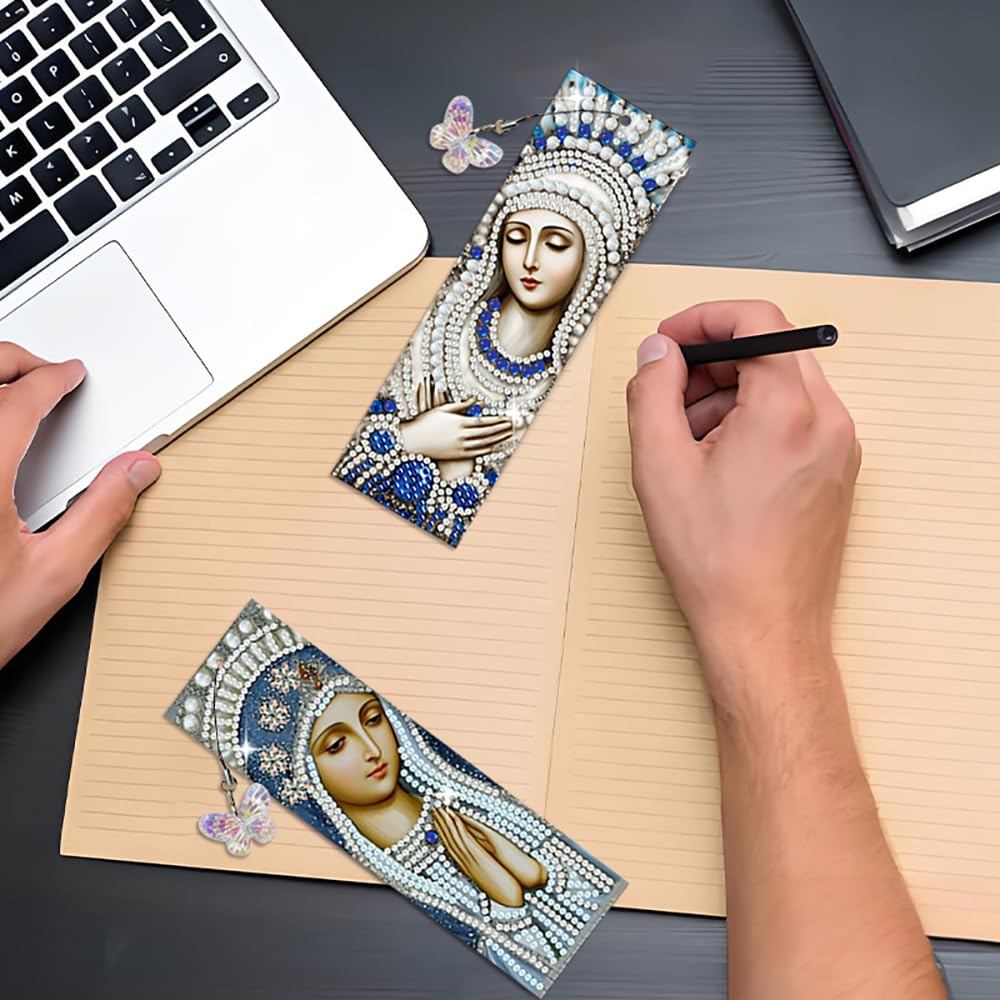 pigpigboss 2 Pieces Religious Virgin Mary Diamond Painting Bookmark Kit, Acrylic Bookmark Diamond Art Dots for Adult, Praying Virgin Mary Book Marks Paint with Diamonds for Book Decor pigpigboss