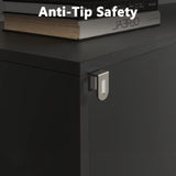 GarveeHome71 inch Tall Narrow Bookcase with Drawer & Door, 3-Tier Bookshelf with Adjustable Shelves, Storage Cabinet for Living Room, Office -Black GarveeHome