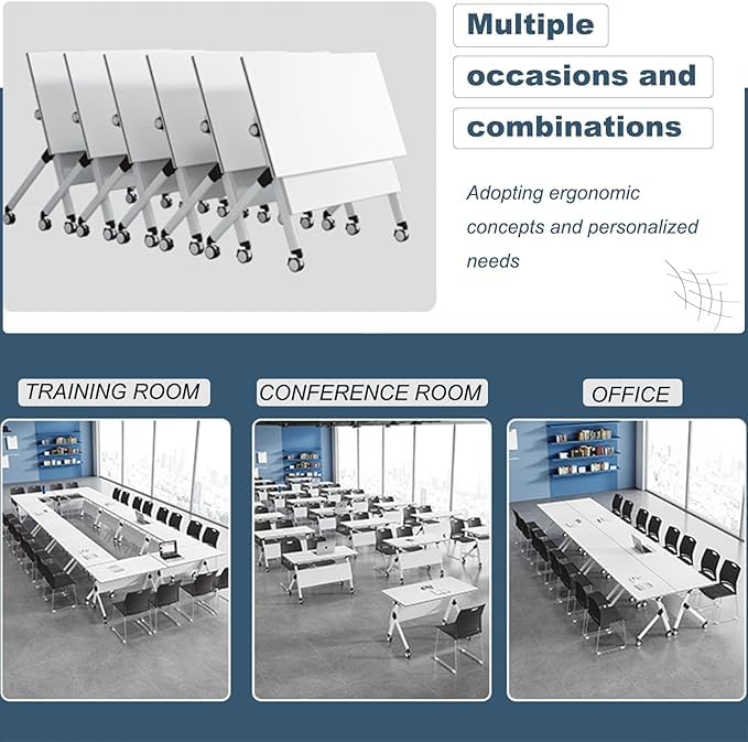 JNMDLAKO 2.5 FT Conference Room Table 6 Pack Folding Conference Table Conference Room Foldable Flip Top Table Training Tables with Wheels for Office Meeting Room Classroom JNMDLAKO