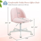 VINGLI Candy Chair Armless Cute Desk Chair,Comfy Small Office Chair with Wheels,Vanity Chair with Lumbar Support,Teddy Adjustable Rolling Swivel Computer Task Chair for Home Office,Bedroom,Gentle Pink VINGLI