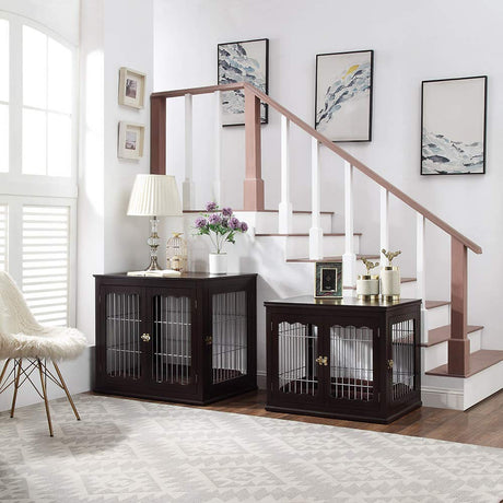 unipaws Furniture Style Dog Crate for Medium Large Dogs, Indoor Aesthetic Dog Stuff Kennel, Modern Decorative Wood Wire Pet House Dog Cage, Pretty Cute End Side Table Nightstand, Espresso… unipaws