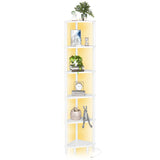 IRCPEN 6 Tier Corner Shelf with LED Light, 66.5'' Tall Standing Shelf, Narrow Display Shelf Stand, Modern Corner Bookshelf, Plant Stand, Corner Bookcase for Living Room, Bedroom, Small Space LCS502WE IRCPEN