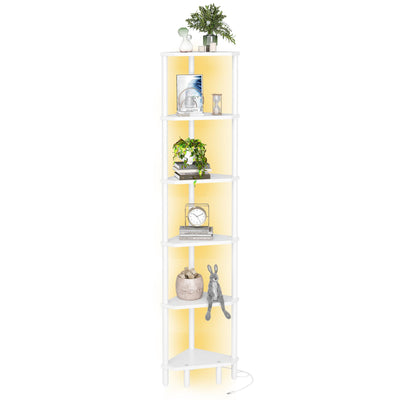 IRCPEN 6 Tier Corner Shelf with LED Light, 66.5'' Tall Standing Shelf, Narrow Display Shelf Stand, Modern Corner Bookshelf, Plant Stand, Corner Bookcase for Living Room, Bedroom, Small Space LCS502WE