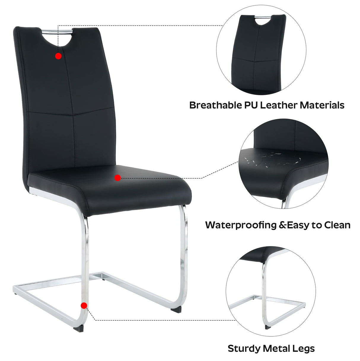 KATBOC 7-Piece Dining Table Set for 6, Modern Rectangular Glass Table with 6 Upholstered Leather Chairs, Space-Saving Dining Room Furniture Table & Chair Sets for Small Spaces&Apartment(Black&Silver) KATBOC