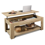 CAPHAUS 47' Natural Oak Lift Top Coffee Table with Storage, 110 lbs Capacity, 11 lbs Lifted CAPHAUS