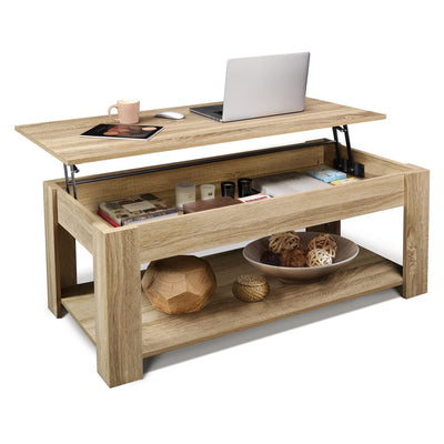 CAPHAUS 47' Natural Oak Lift Top Coffee Table with Storage, 110 lbs Capacity, 11 lbs Lifted