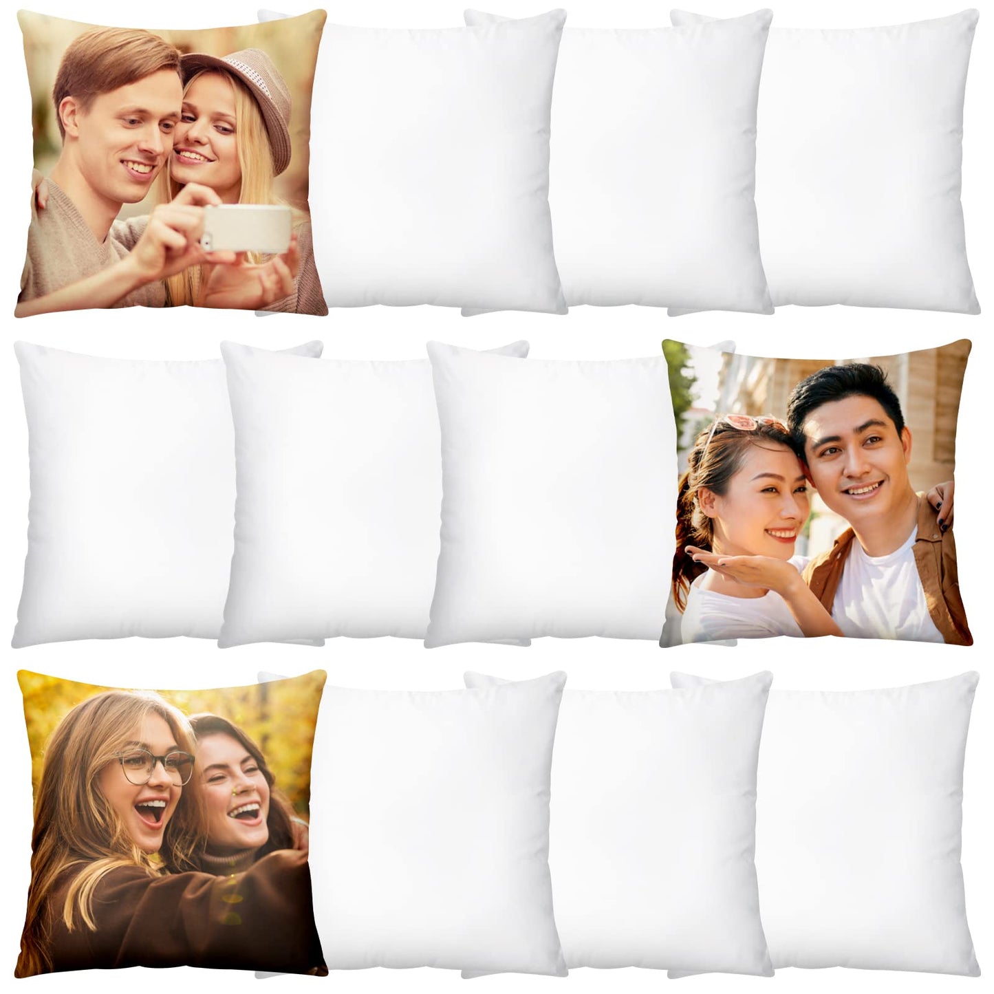 Remagr 12 Pack Sublimation Pillow Cases Bulk 18 x 18 Inch White Blank Cushion Covers DIY Heat Transfer Pillow Covers Short Plush with Invisible Zipper Decorative Polyester Throw Pillow Covers