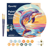 Figured'Art Paint by Numbers Kit for Adults on Wood Slice, 11.8in Diameter - Dolphin - Craft Art Painting DIY Canvas Figured'Art