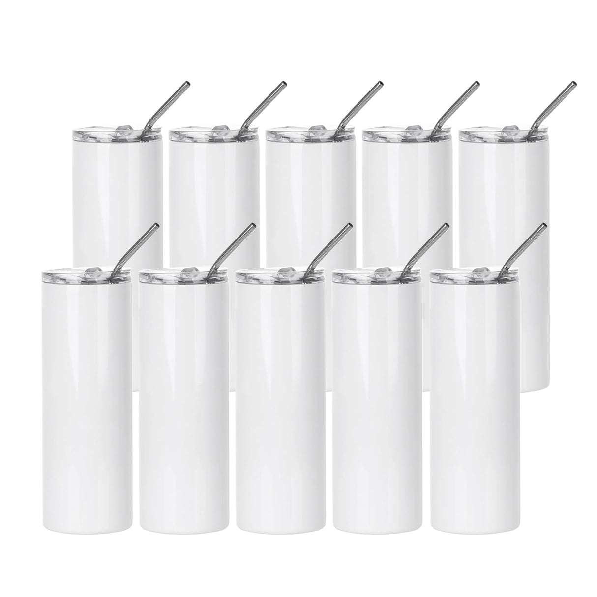 PYD Life 10 Pack Sublimation Tumblers Bulk Blank 20 OZ Skinny White Stainless Steel Tumbler Cups with Straw and Lid for Mug Tumbler Heat Press Sublimation Oven Printing PYD Life