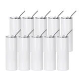PYD Life 10 Pack Sublimation Tumblers Bulk Blank 20 OZ Skinny White Stainless Steel Tumbler Cups with Straw and Lid for Mug Tumbler Heat Press Sublimation Oven Printing PYD Life
